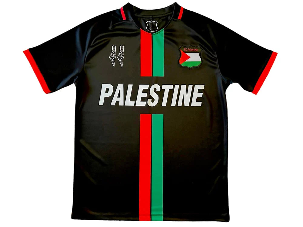 Maillot de football Palestine noir à rayures centrales (rouge/vert)