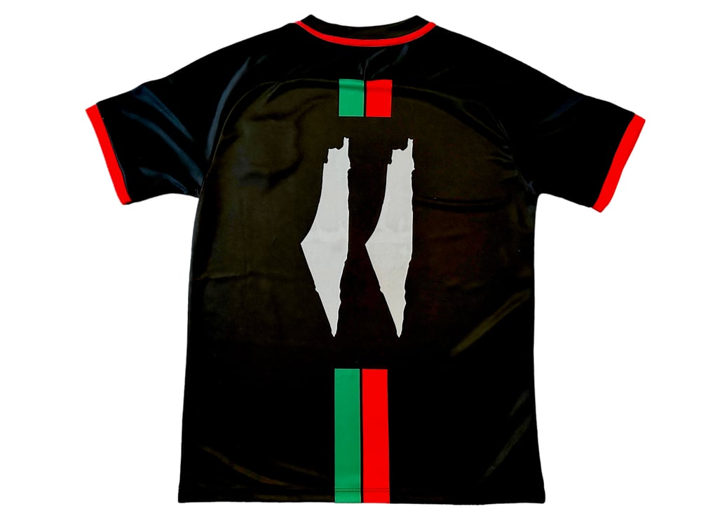 Maillot de football Palestine noir à rayures centrales (rouge/vert)